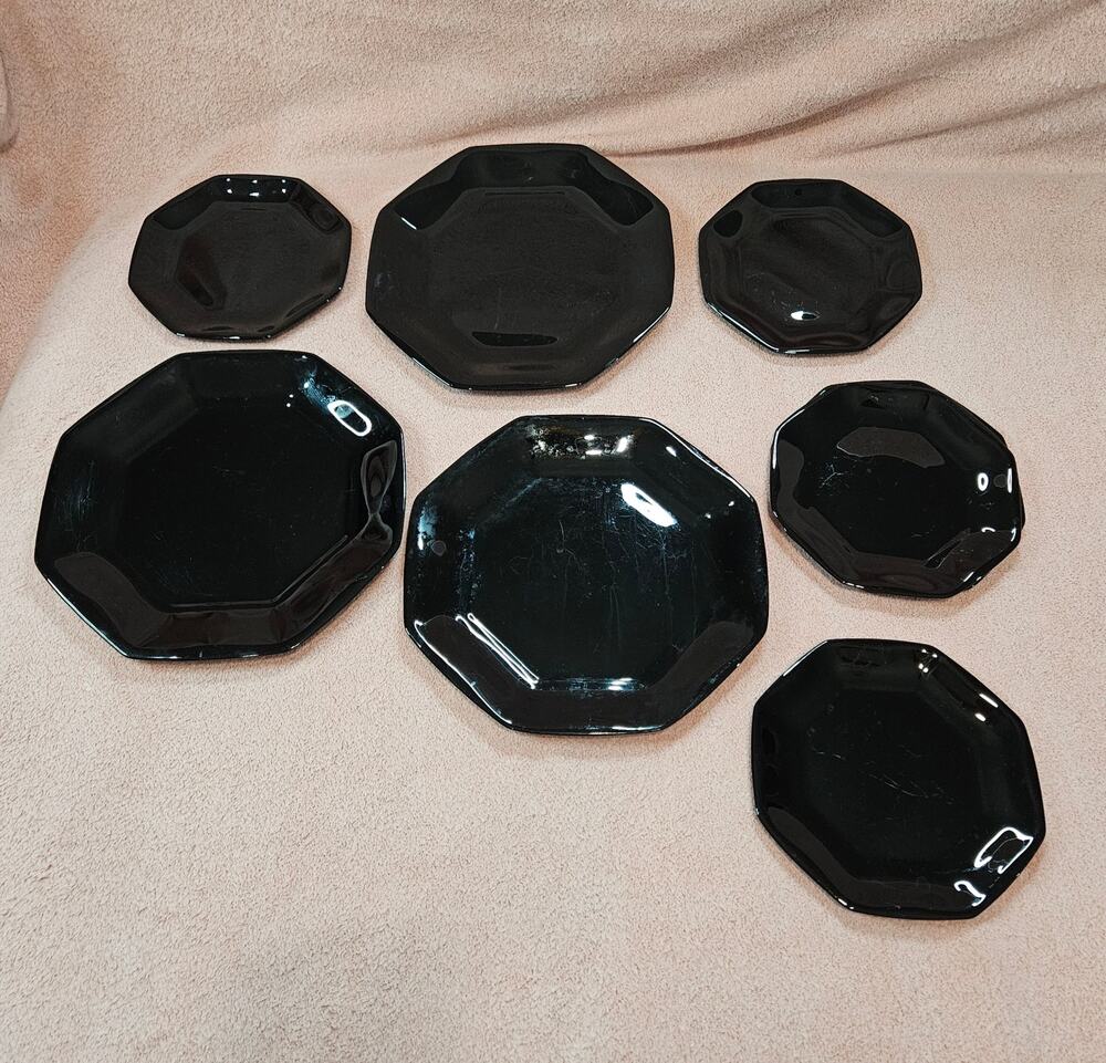 Unbranded Black Octagon Ceramic Plates Set of 7 *Please Read*